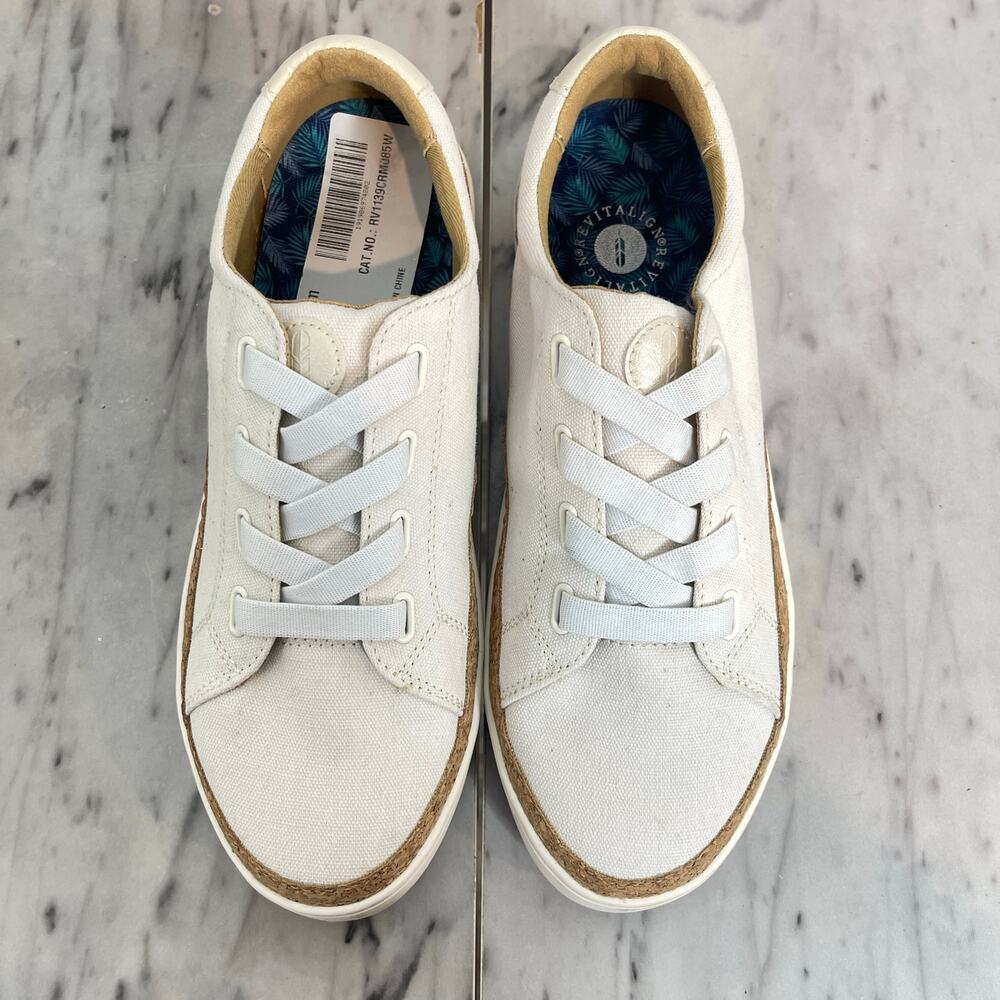 Revitalign Hermosa Cream Canvas Sneakers Women’s 8.5W Comfort Cork Sole Shoes - Picture 2 of 9